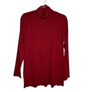 J Jill Womens Medium Red Luxe Supima High-Low Turtleneck Tunic Classic New‎